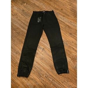 Paige women's mayslie joggers NWT Black Fog Luxe Coated Size 24